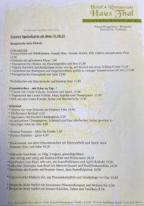 Speisekarte Haus Thal ab 15. Oktober